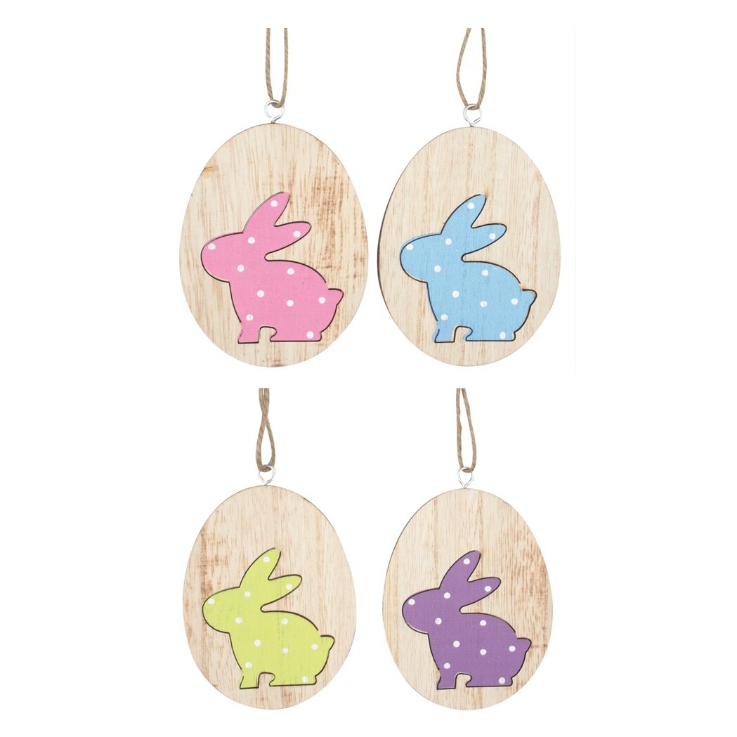 Set 4 oua din lemn cu iepurasi desenati - 10 cm